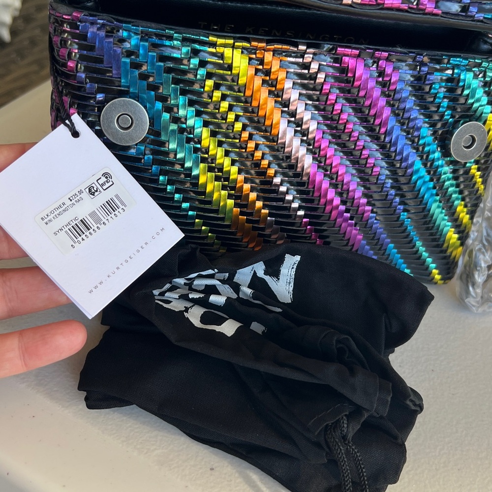 KURT GEIGER Kensington woven rainbow patent metallic convertible bag on chain - Picture 6 of 16